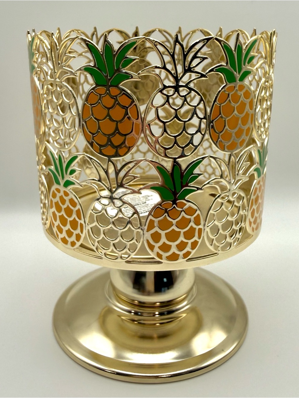 Bath & Body Works-Pineapple Pedestal Candle Holder-3 Wick-Gold-EUC